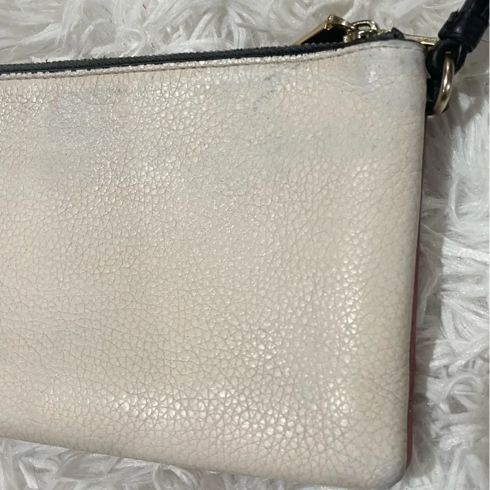 Coach Color Block Rouge Creme Pebbled Leather Large Double Zip Wristlet Wallet